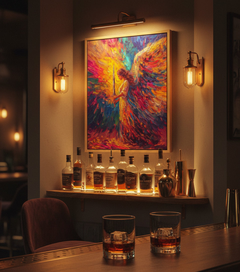 Heavenly Guardian Angel With Sword – Colorful Christian Wall Art