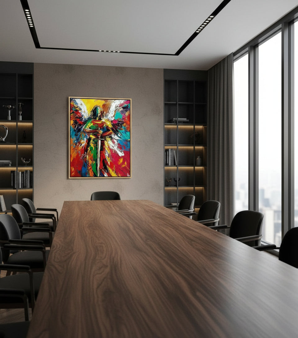 Guardian Angel of Light – Colorful Christian Angel Sword Canvas Wall Art