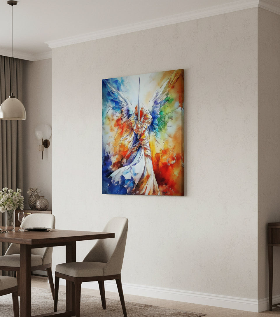 Sword of the Guardian Angel – Heavenly Warrior Wall Art | Christian Angel Canvas Print