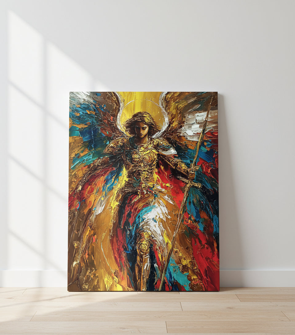 Warrior Archangel Canvas Art – Christian Angel Wall Decor with Heavenly Light