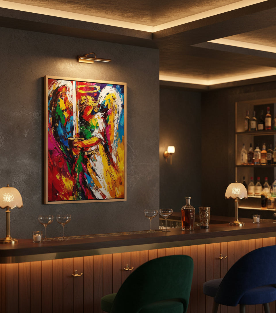 Guardian Angel with Flaming Sword – Vibrant Christian Wall Art, Angelic Protection Canvas Painting