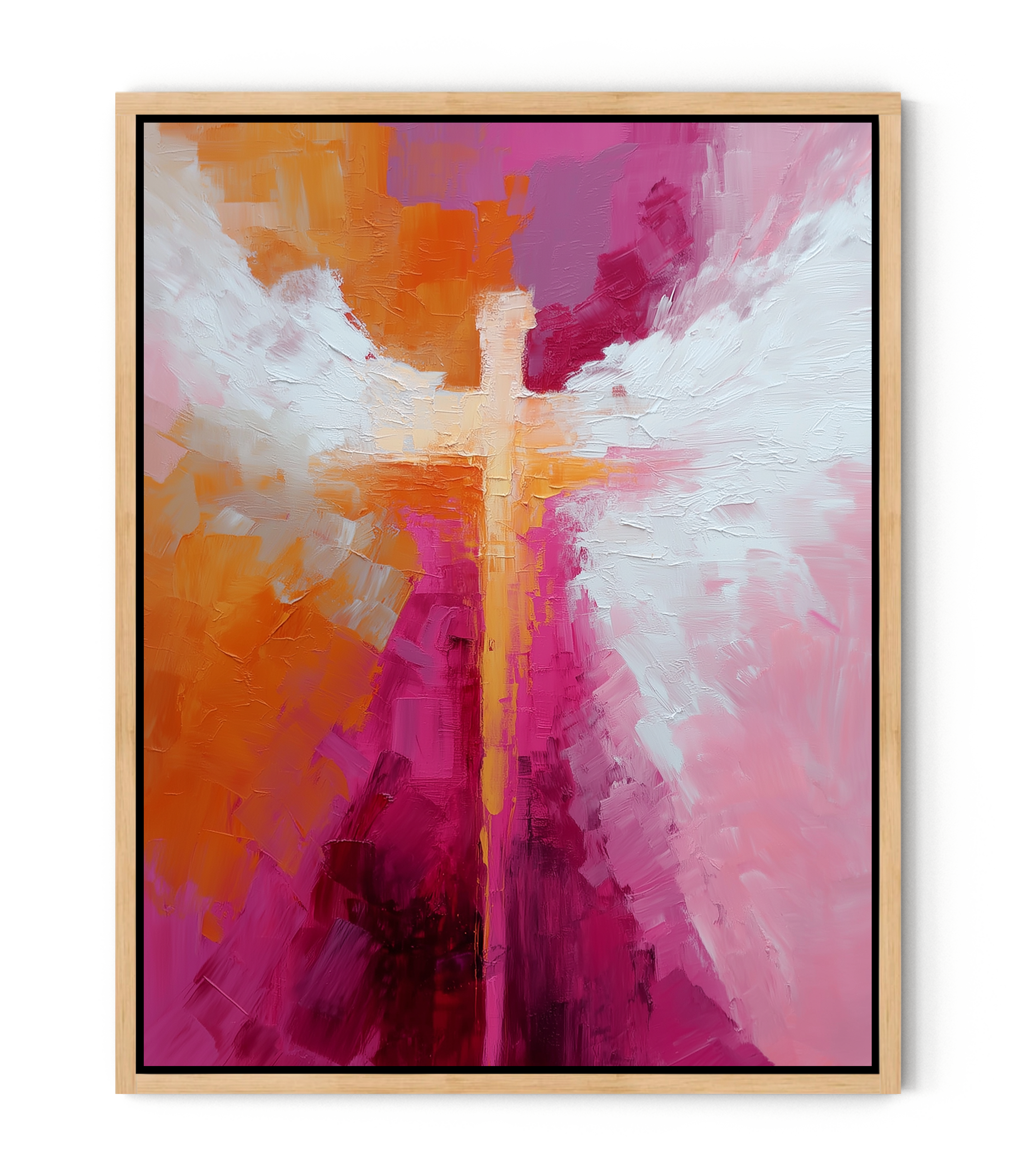 Abstract Angel Cross Painting – Pink & Orange Christian Wall Art | FaithfulPrints Jesus Cross Canvas | Inspirational Angel Artwork