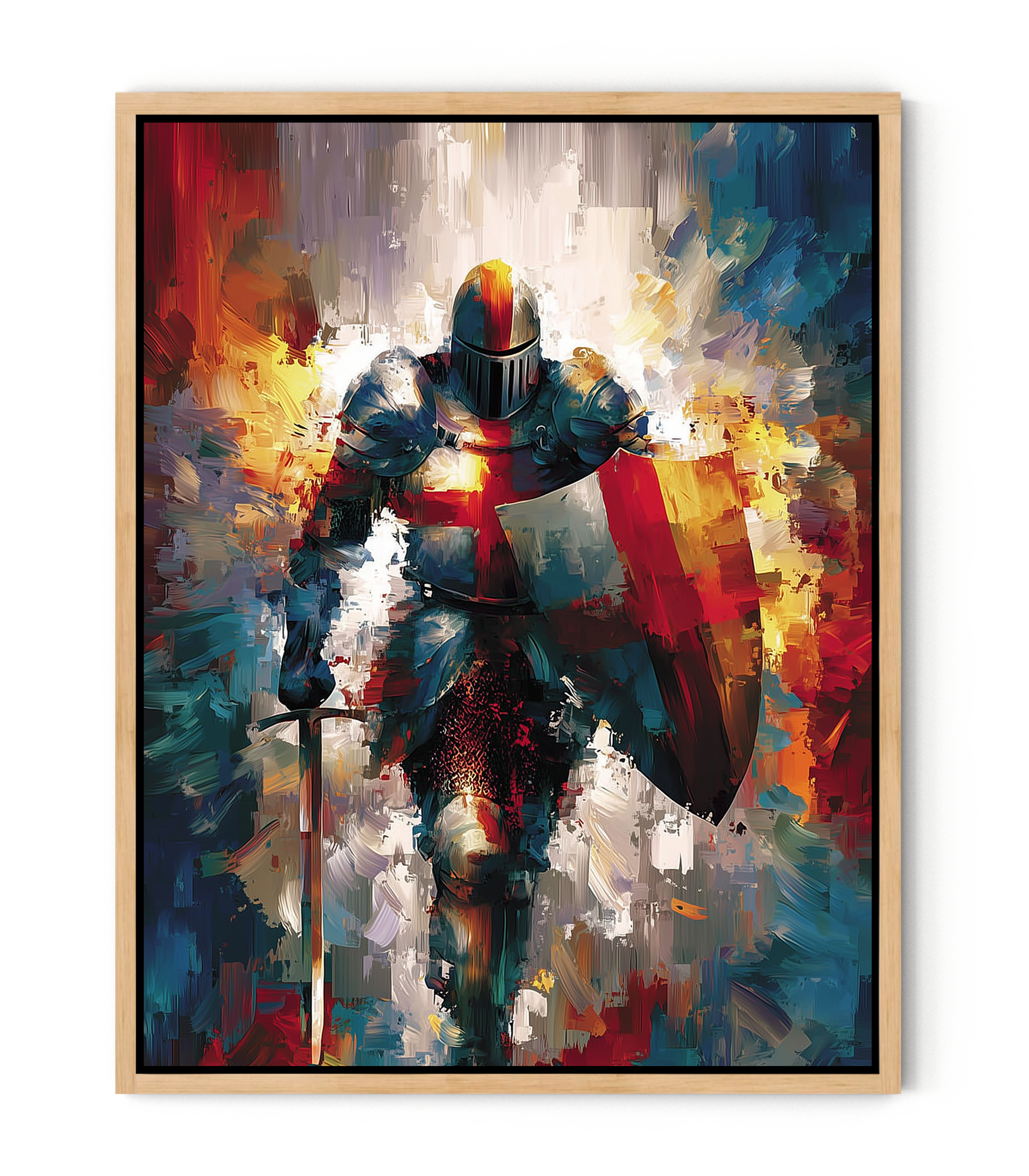 Baptism of the Warrior – Christian Knight Under Waterfall Canvas, Spiritual Renewal Wall Art, Isaiah 43:2