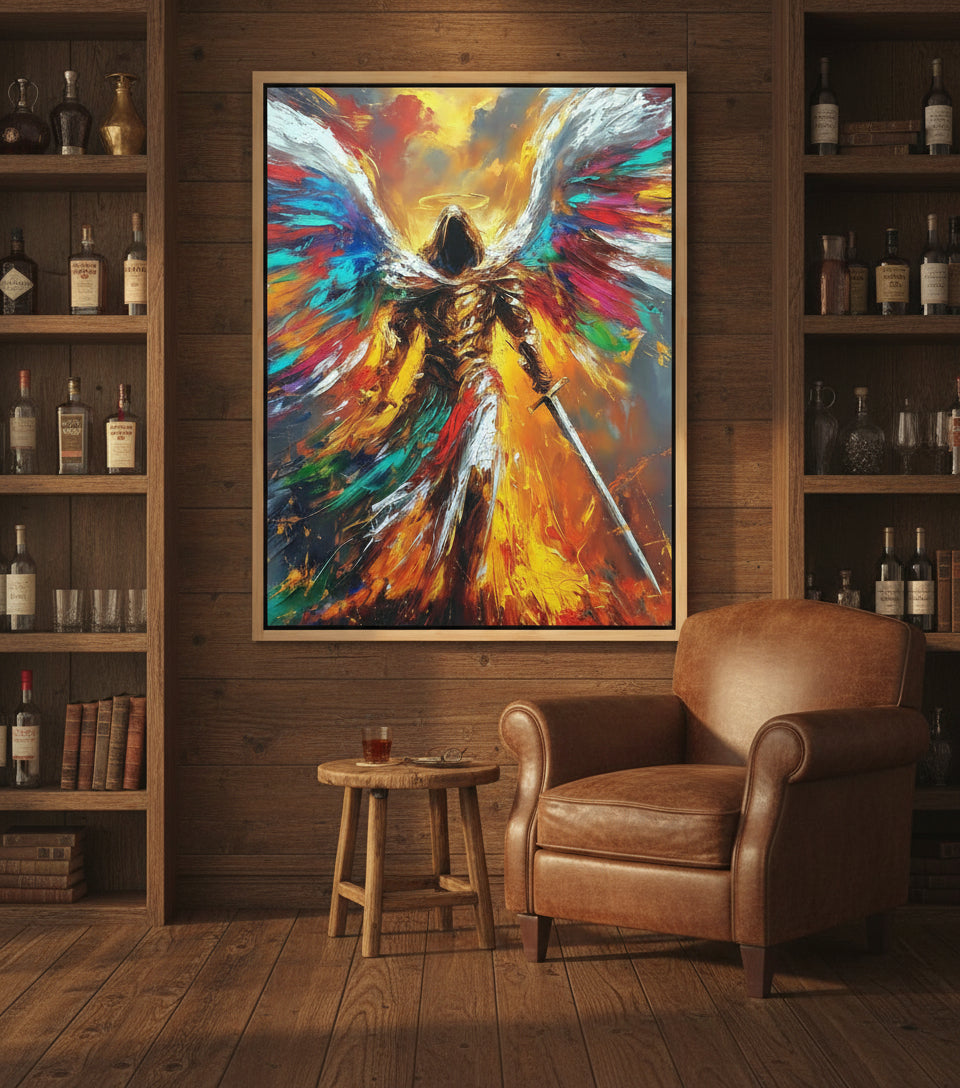 Radiant Archangel of Fire and Light – Warrior Angel Sword Canvas Art