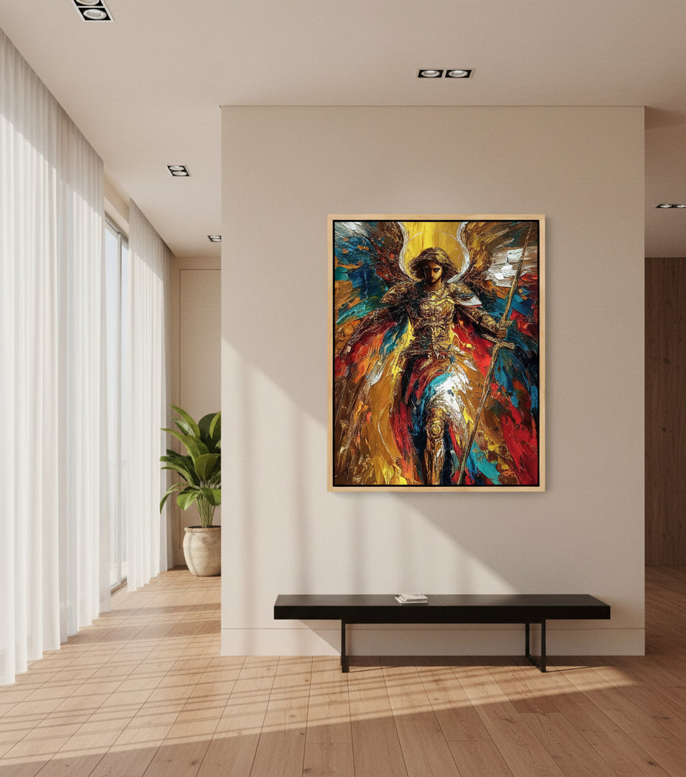 Warrior Archangel Canvas Art – Christian Angel Wall Decor with Heavenly Light