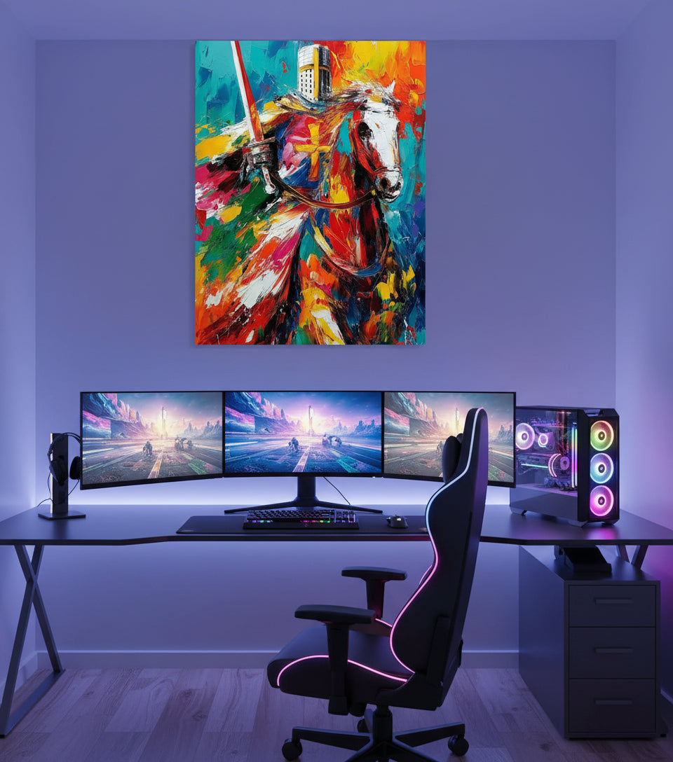 Christian Knight on White Horse Canvas – Spiritual Warrior Wall Art, Faith Battle Painting, Revelation 19:11