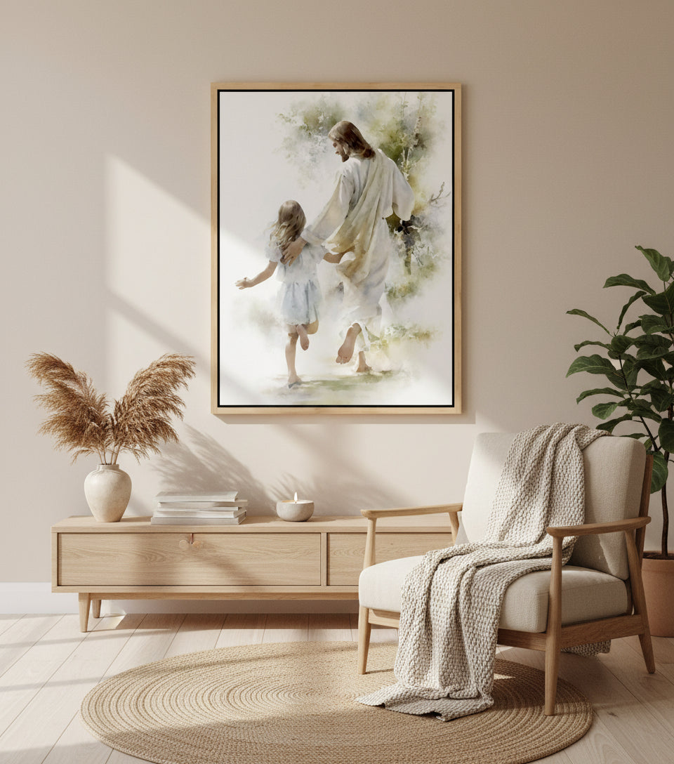 Jesus and Little Girl Watercolor – Christian Art Print