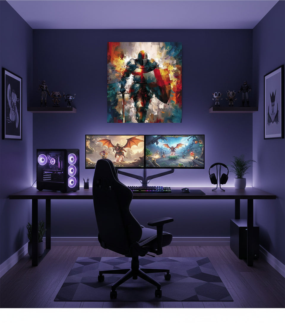 Baptism of the Warrior – Christian Knight Under Waterfall Canvas, Spiritual Renewal Wall Art, Isaiah 43:2