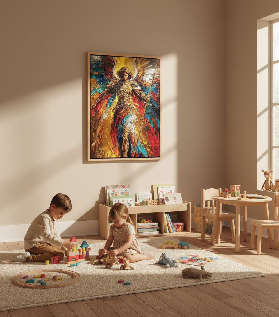 Warrior Archangel Canvas Art – Christian Angel Wall Decor with Heavenly Light