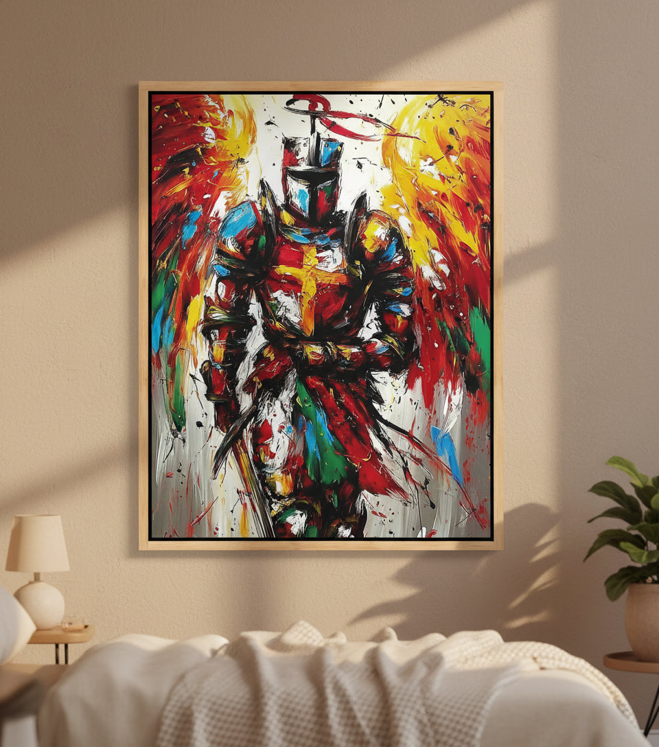 Angel Warrior of the Cross – Abstract Christian Armor Wall Art