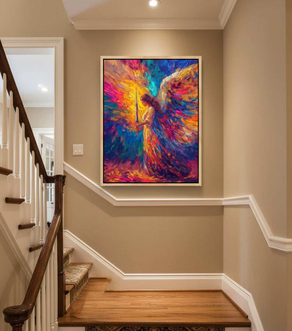 Heavenly Guardian Angel With Sword – Colorful Christian Wall Art