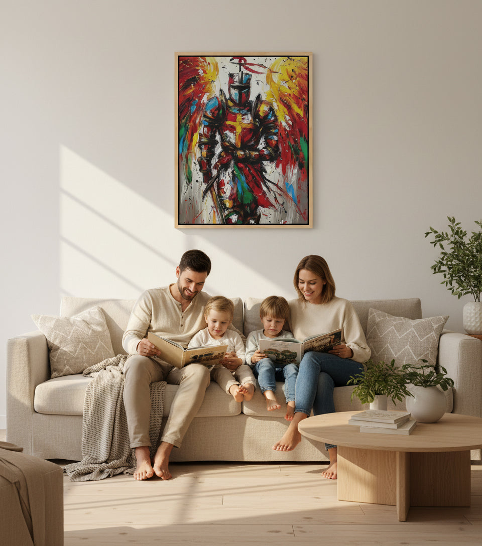 Angel Warrior of the Cross – Abstract Christian Armor Wall Art