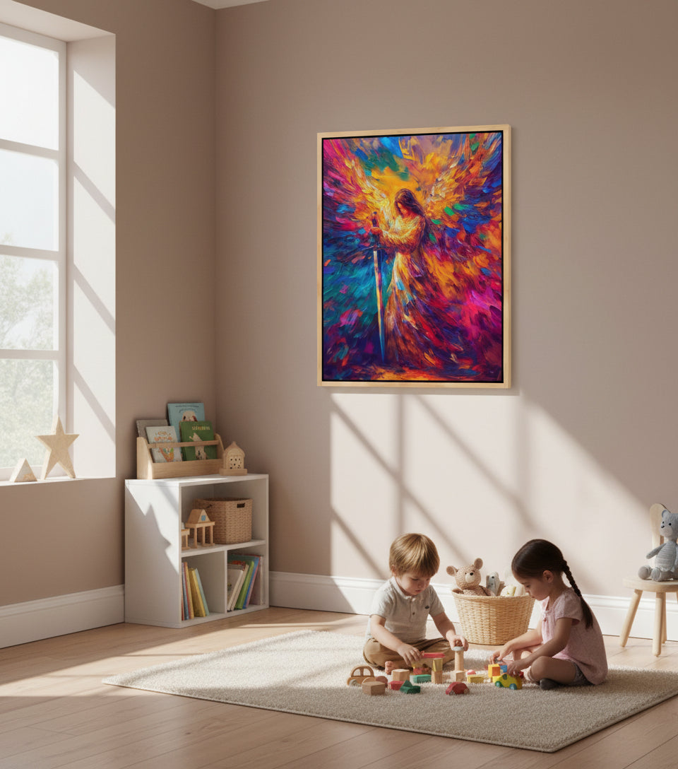 Warrior Angel — Frameless Canvas Inspired by Psalm 91:11