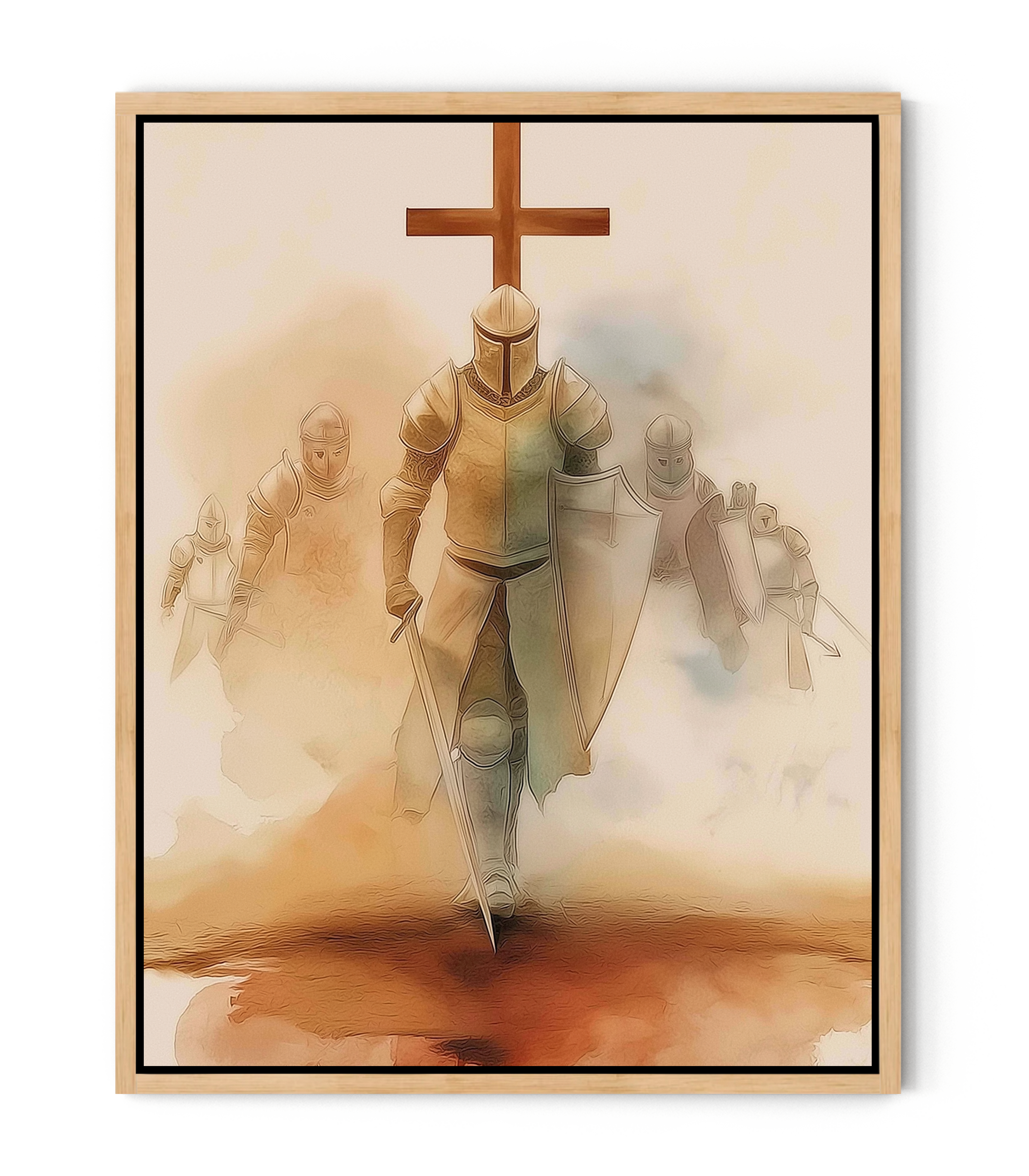 Christian Warrior Cross Canvas – Faith Army Wall Art, Spiritual Armor Illustration, Christian Home Décor