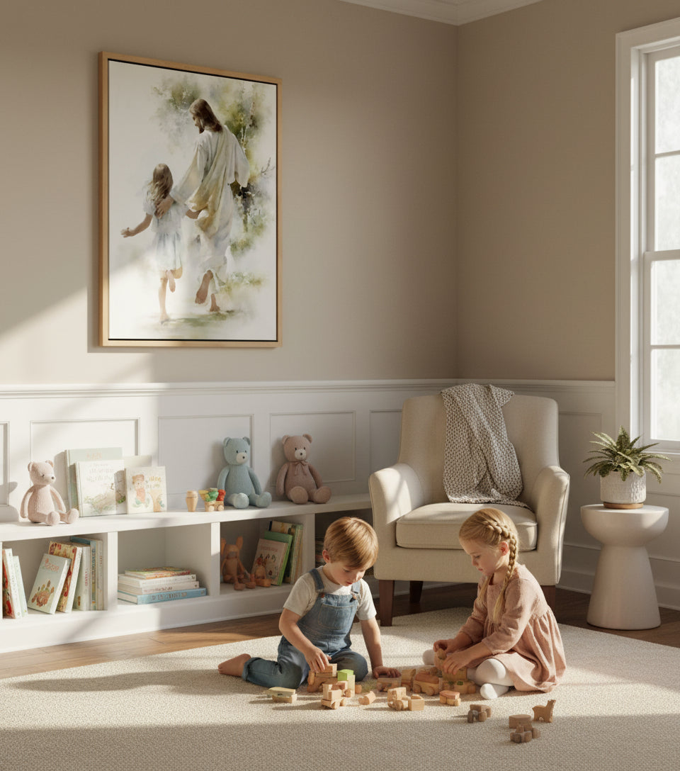 Jesus and Little Girl Watercolor – Christian Art Print