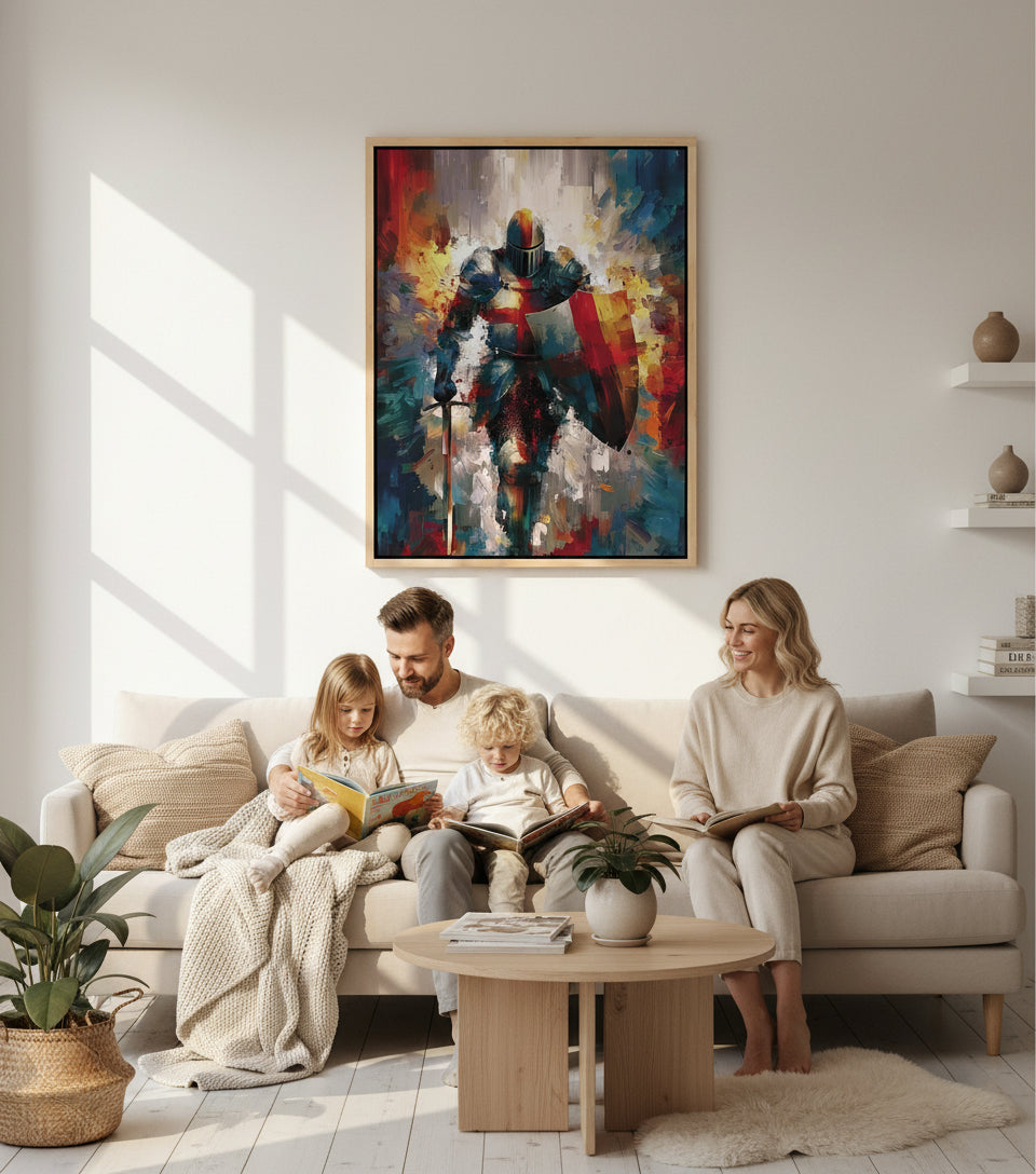 Baptism of the Warrior – Christian Knight Under Waterfall Canvas, Spiritual Renewal Wall Art, Isaiah 43:2