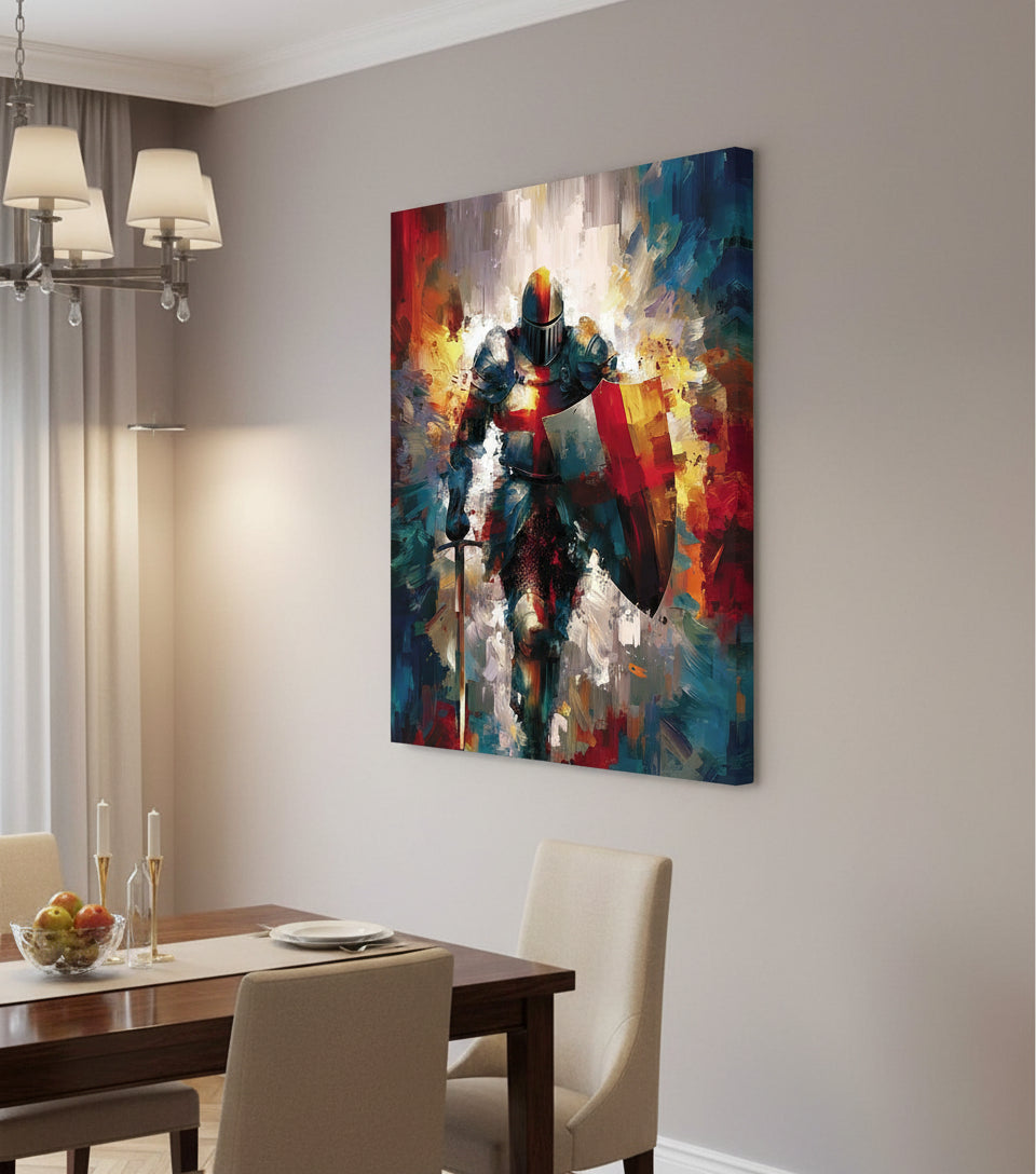 Baptism of the Warrior – Christian Knight Under Waterfall Canvas, Spiritual Renewal Wall Art, Isaiah 43:2