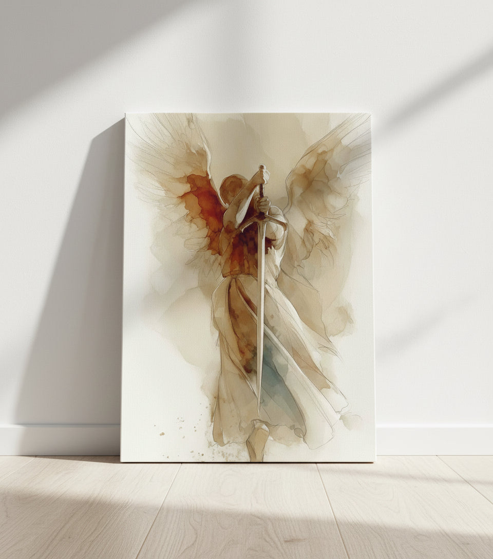The Watchful Guardian — Inspired by Psalm 34:7 | Minimalist Angel Canvas