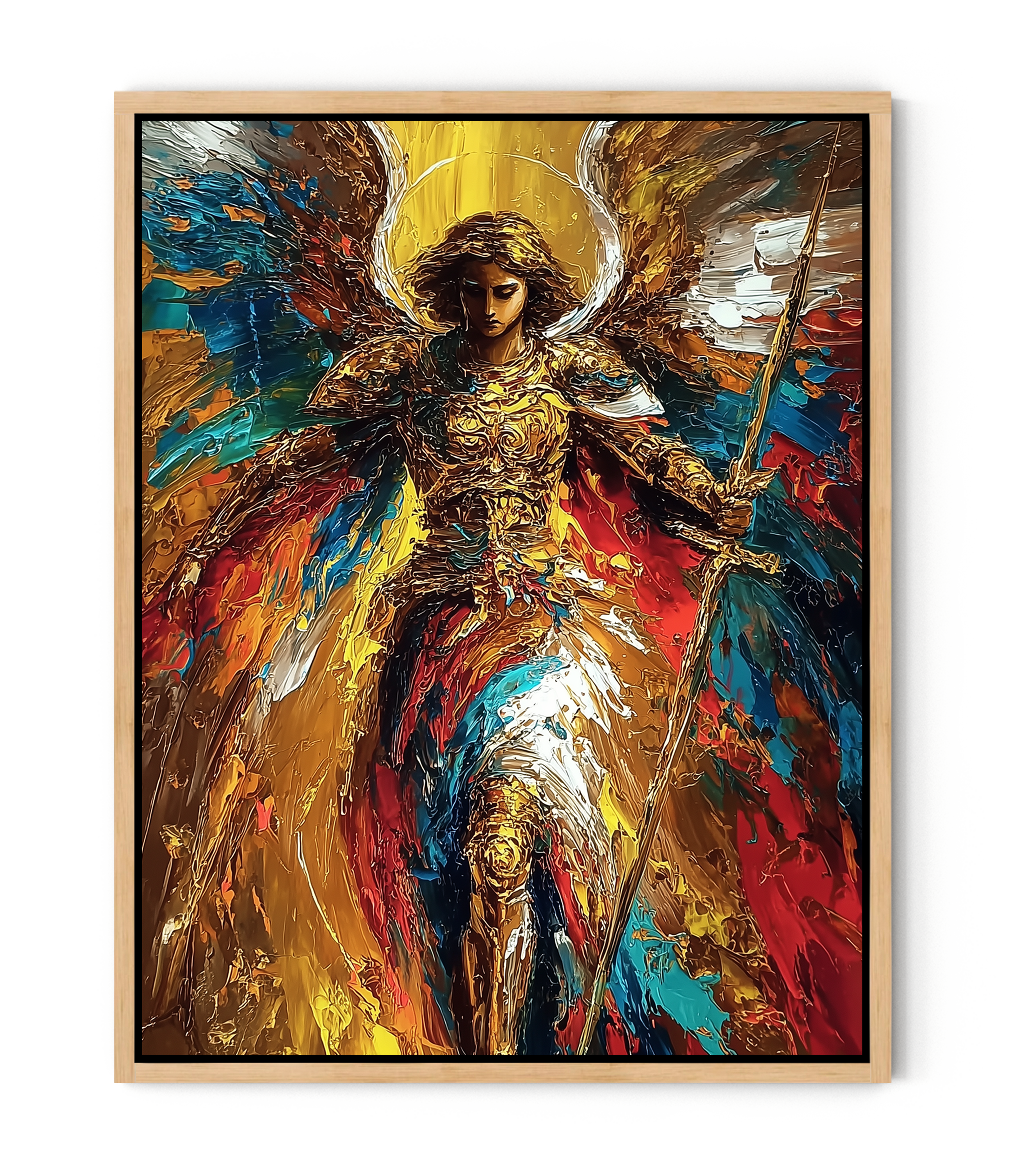 Warrior Archangel Canvas Art – Christian Angel Wall Decor with Heavenly Light