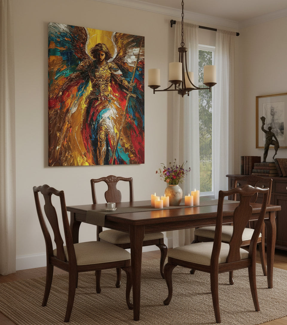 Warrior Archangel Canvas Art – Christian Angel Wall Decor with Heavenly Light