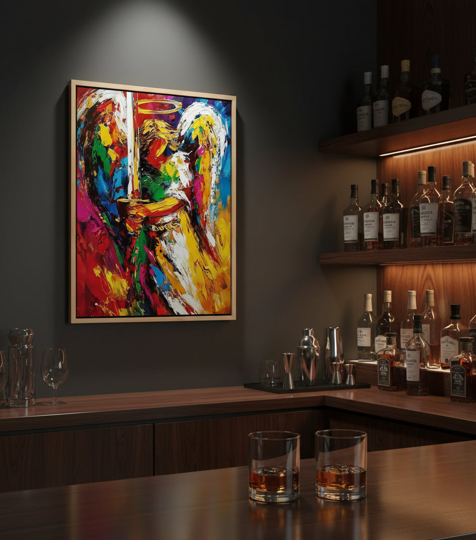 Guardian Angel with Flaming Sword – Vibrant Christian Wall Art, Angelic Protection Canvas Painting