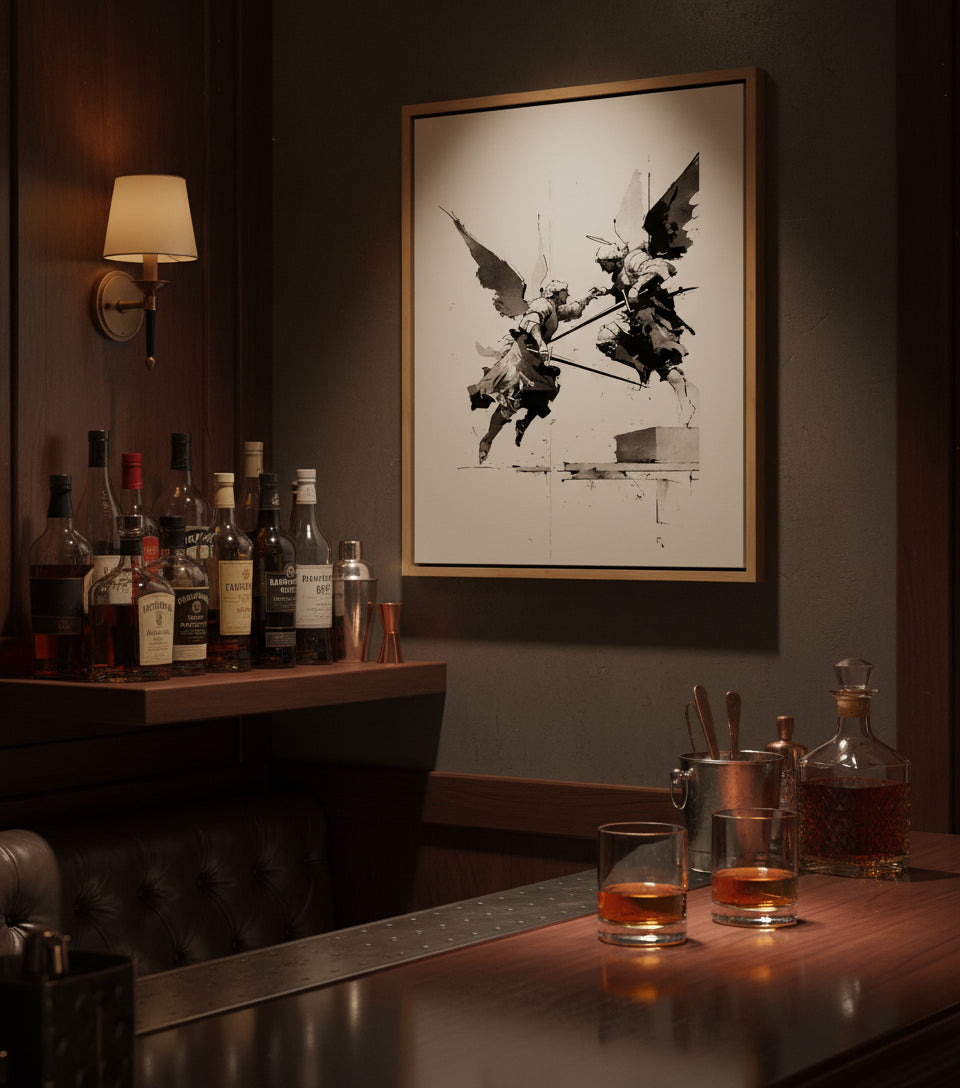 Heavenly Clash – Angelic Warfare Art | Spiritual Battle Wall Decor