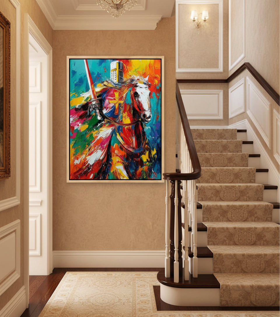 Christian Knight on White Horse Canvas – Spiritual Warrior Wall Art, Faith Battle Painting, Revelation 19:11