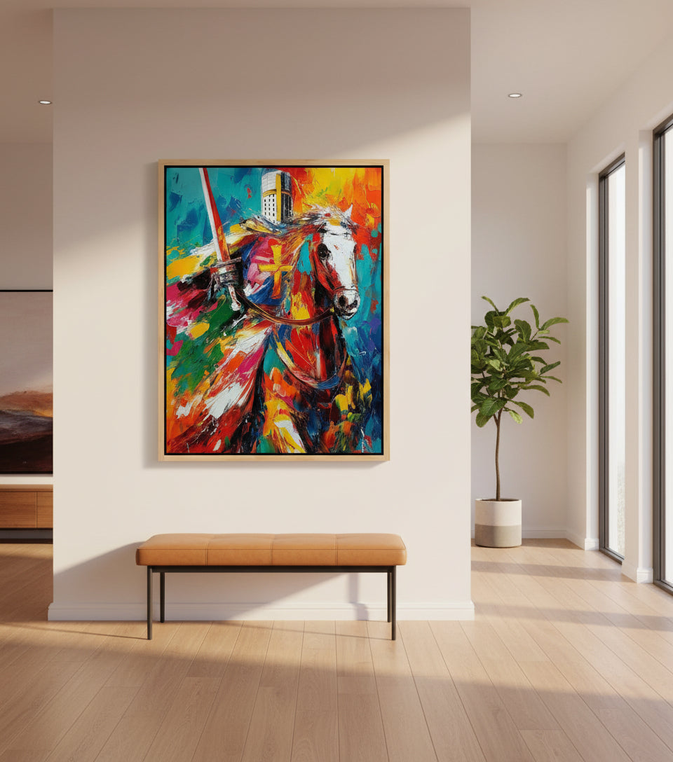 Christian Knight on White Horse Canvas – Spiritual Warrior Wall Art, Faith Battle Painting, Revelation 19:11