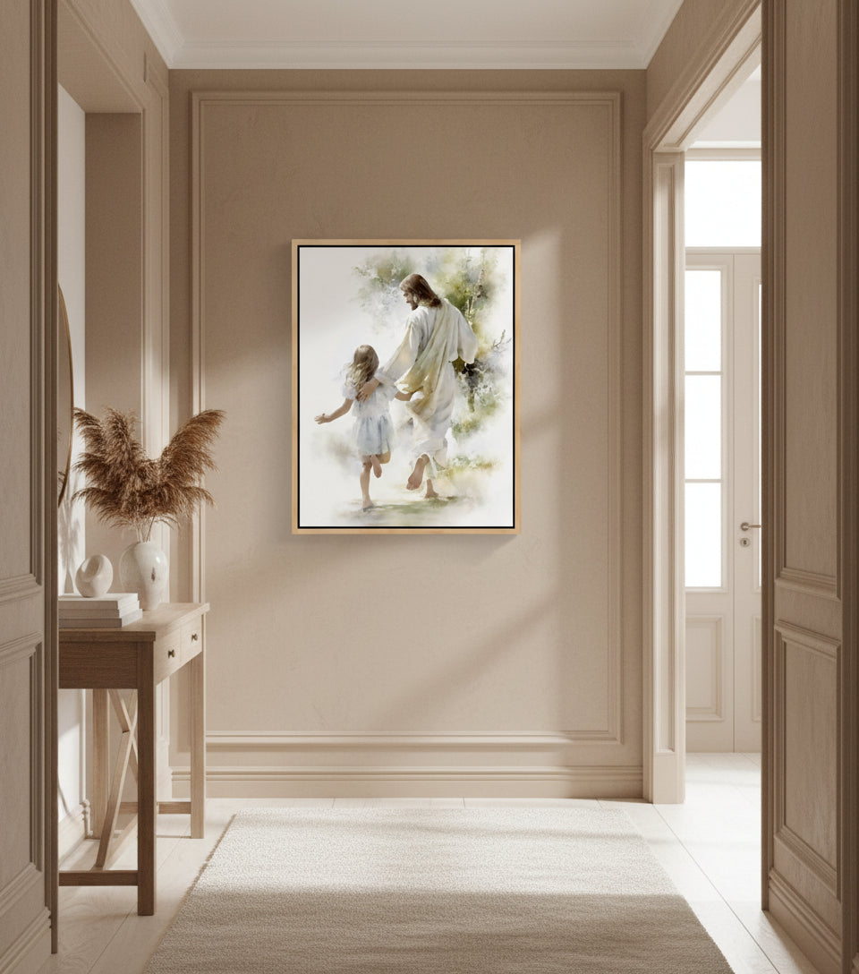 Jesus and Little Girl Watercolor – Christian Art Print