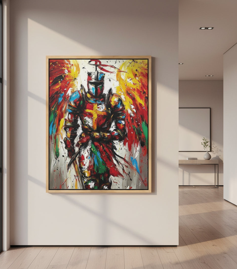 Angel Warrior of the Cross – Abstract Christian Armor Wall Art