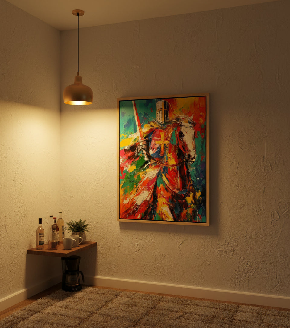 Christian Knight on White Horse Canvas – Spiritual Warrior Wall Art, Faith Battle Painting, Revelation 19:11