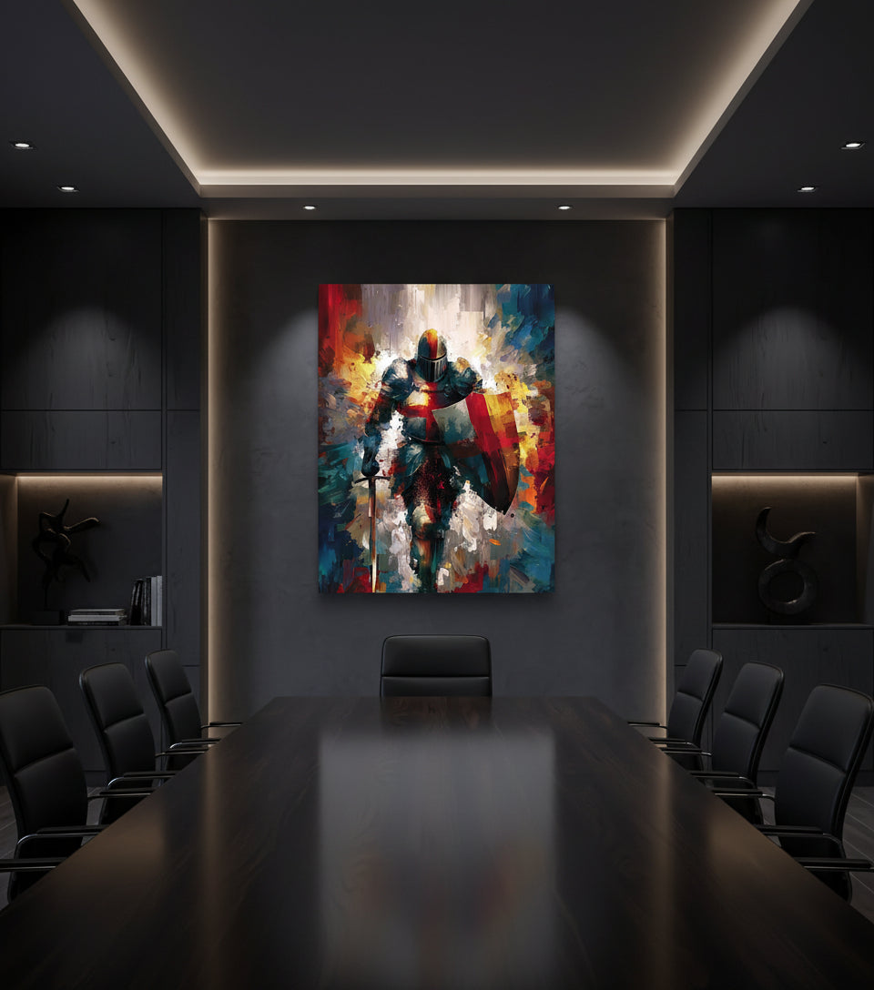 Baptism of the Warrior – Christian Knight Under Waterfall Canvas, Spiritual Renewal Wall Art, Isaiah 43:2