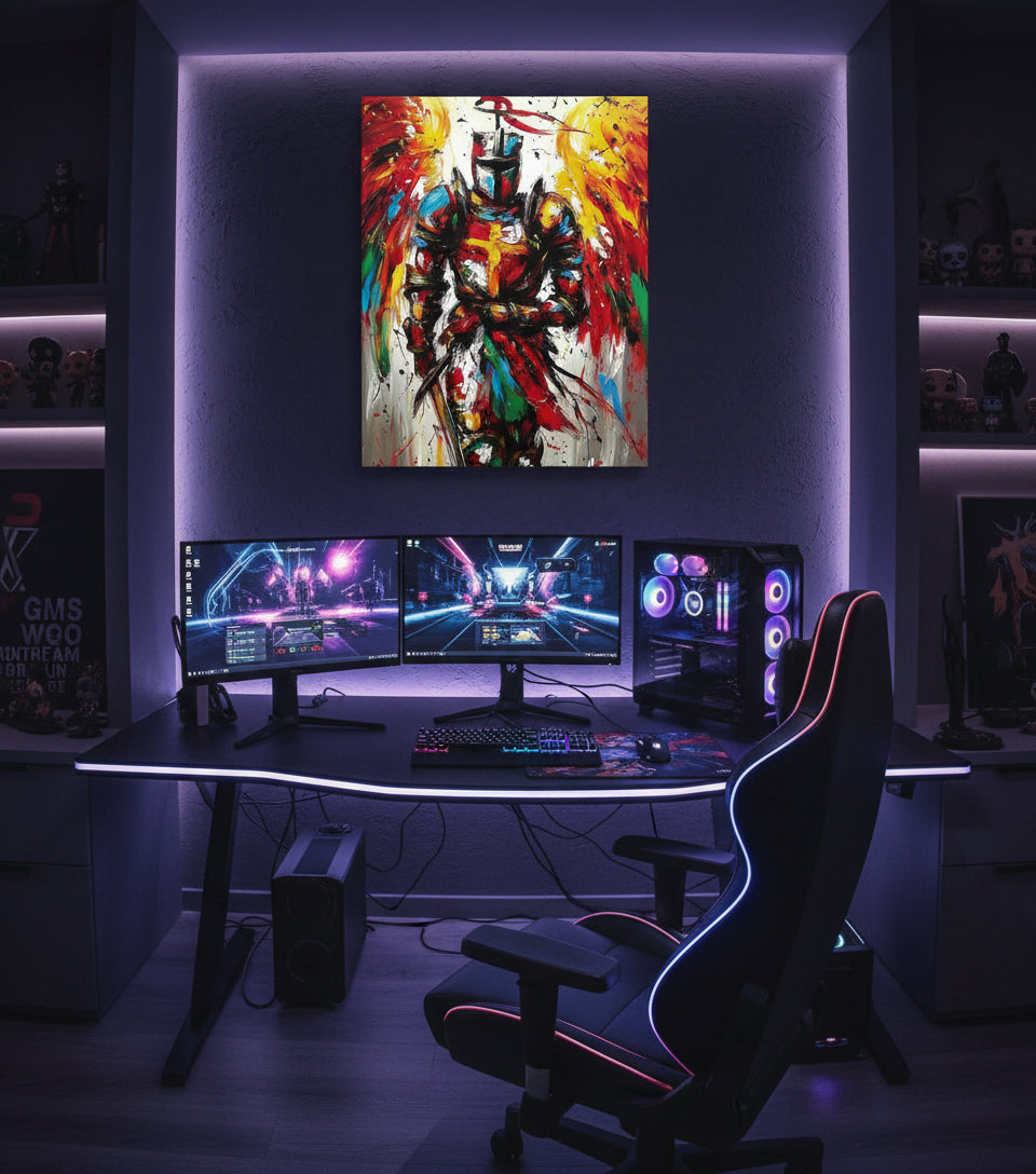 Angel Warrior of the Cross – Abstract Christian Armor Wall Art