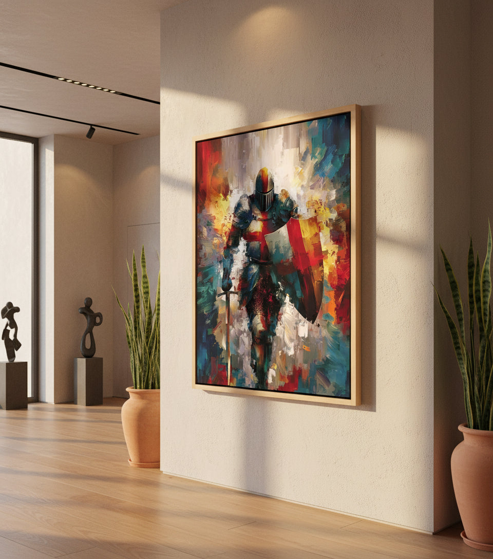 Baptism of the Warrior – Christian Knight Under Waterfall Canvas, Spiritual Renewal Wall Art, Isaiah 43:2