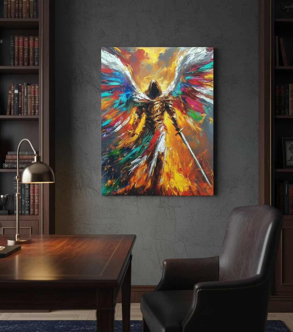 Radiant Archangel of Fire and Light – Warrior Angel Sword Canvas Art