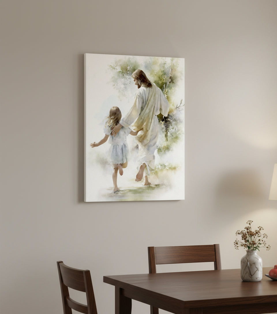 Jesus and Little Girl Watercolor – Christian Art Print