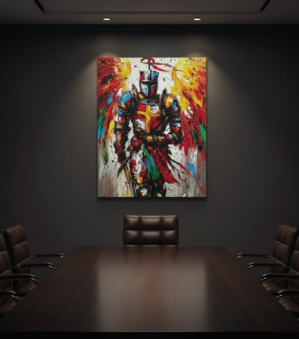 Angel Warrior of the Cross – Abstract Christian Armor Wall Art