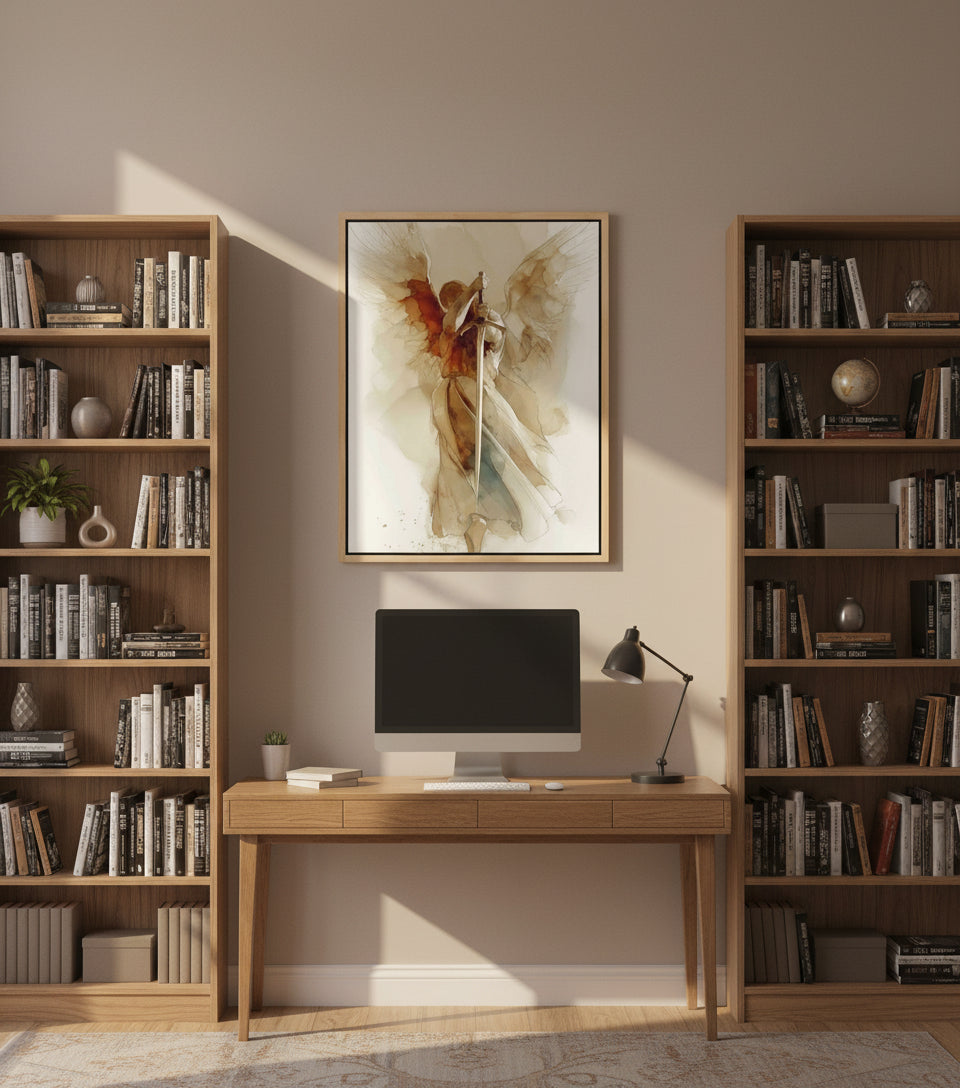 The Watchful Guardian — Inspired by Psalm 34:7 | Minimalist Angel Canvas