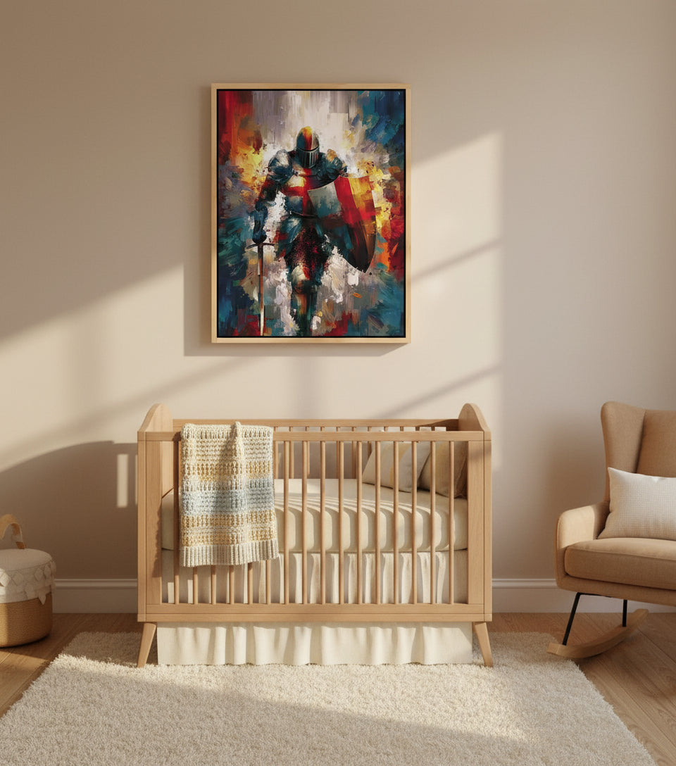 Baptism of the Warrior – Christian Knight Under Waterfall Canvas, Spiritual Renewal Wall Art, Isaiah 43:2