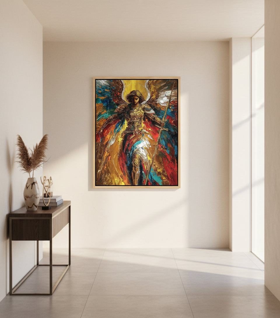 Warrior Archangel Canvas Art – Christian Angel Wall Decor with Heavenly Light