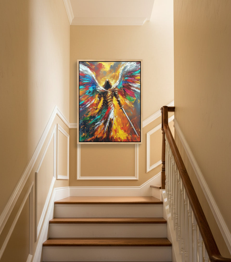 Radiant Archangel of Fire and Light – Warrior Angel Sword Canvas Art