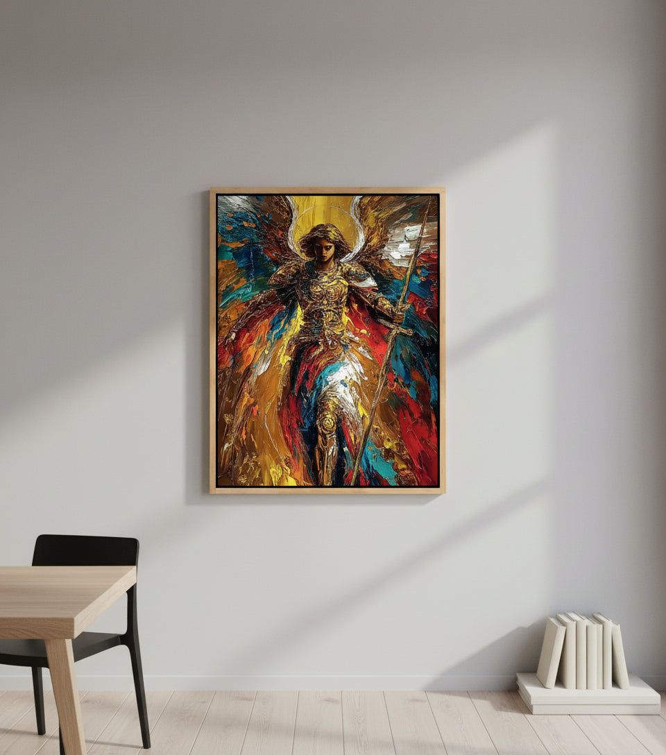 Warrior Archangel Canvas Art – Christian Angel Wall Decor with Heavenly Light