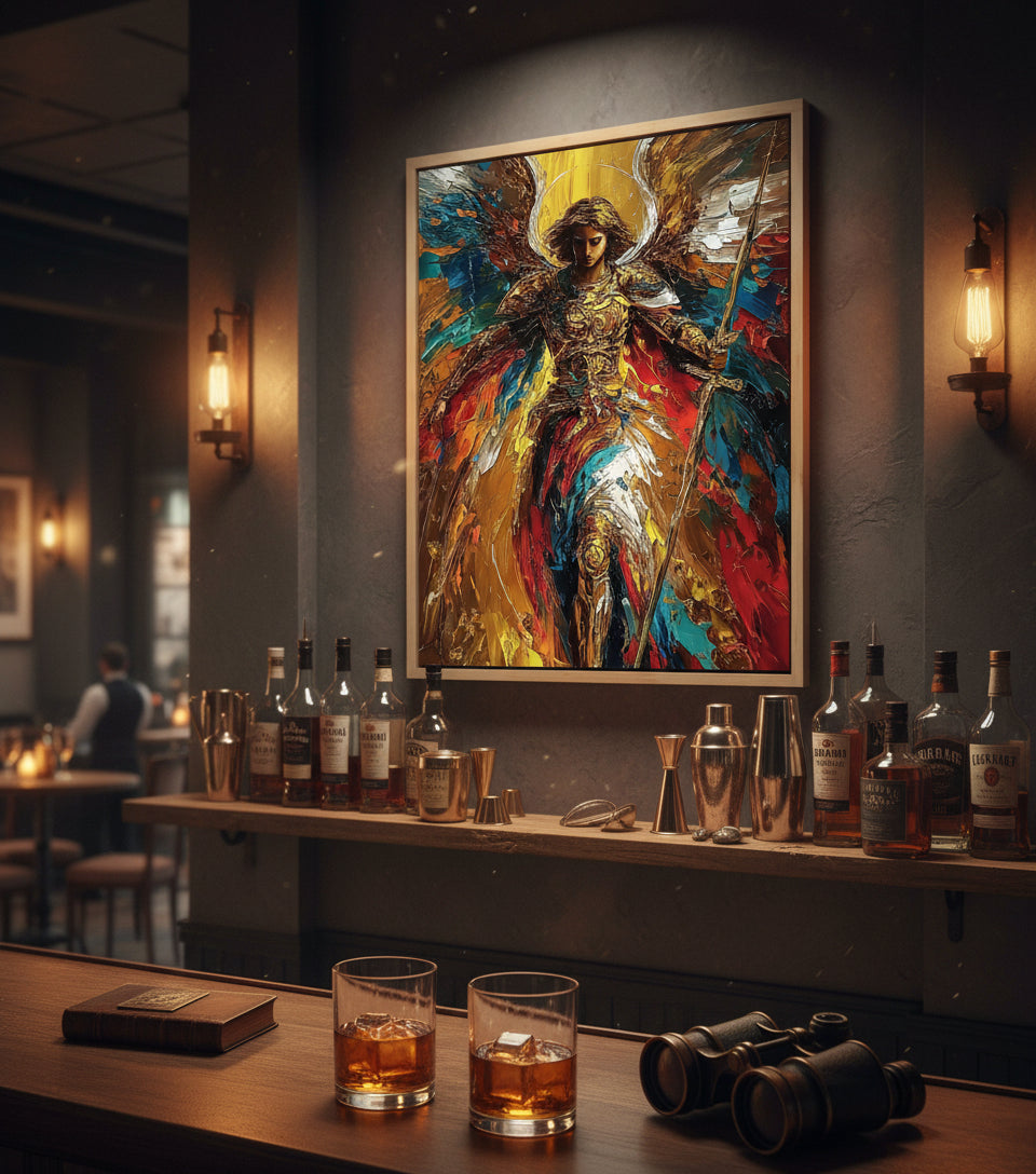 Warrior Archangel Canvas Art – Christian Angel Wall Decor with Heavenly Light