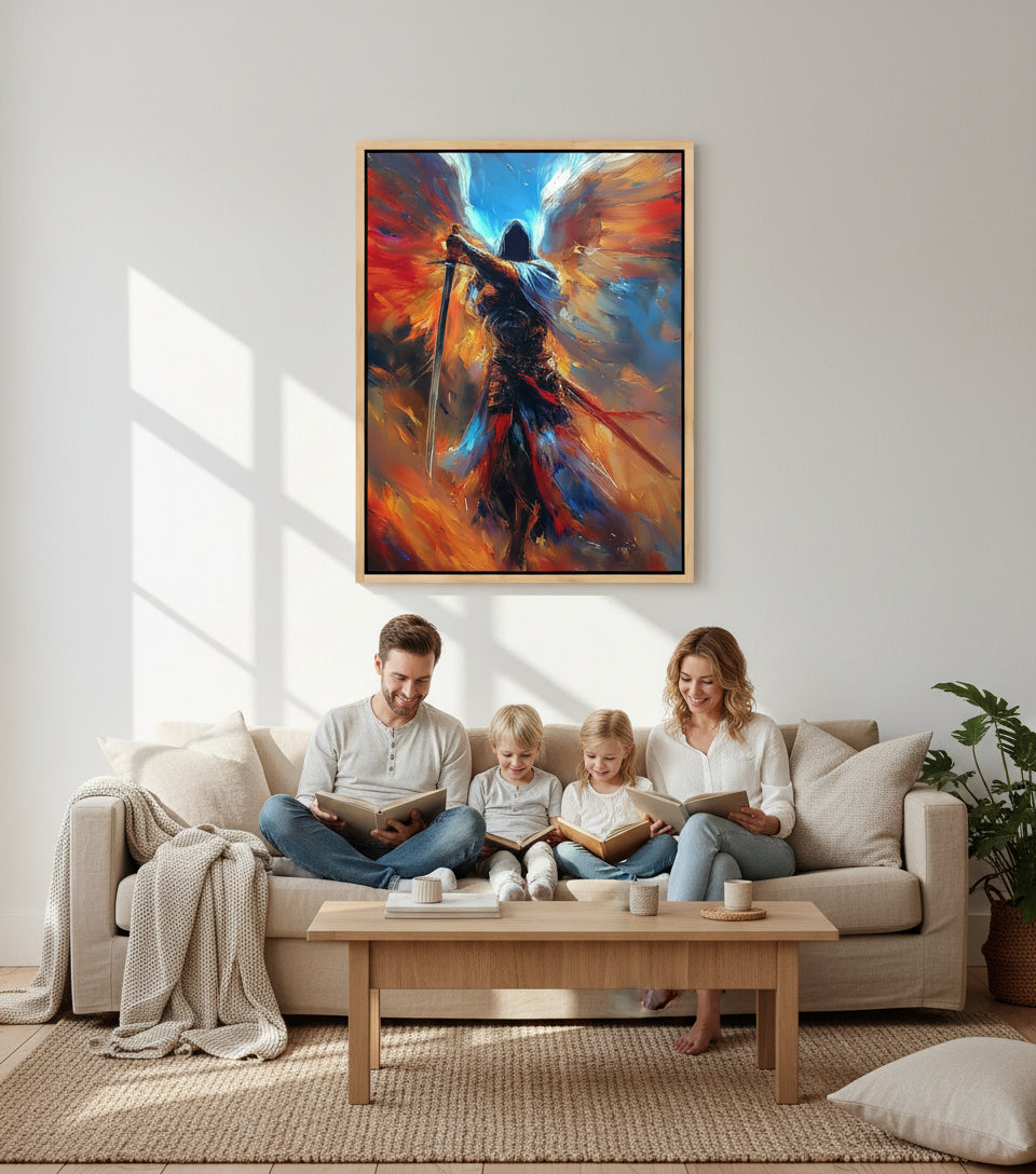 Celestial Warrior – Epic Angelic Canvas Art for Gaming Rooms | Frameless Wall Poster