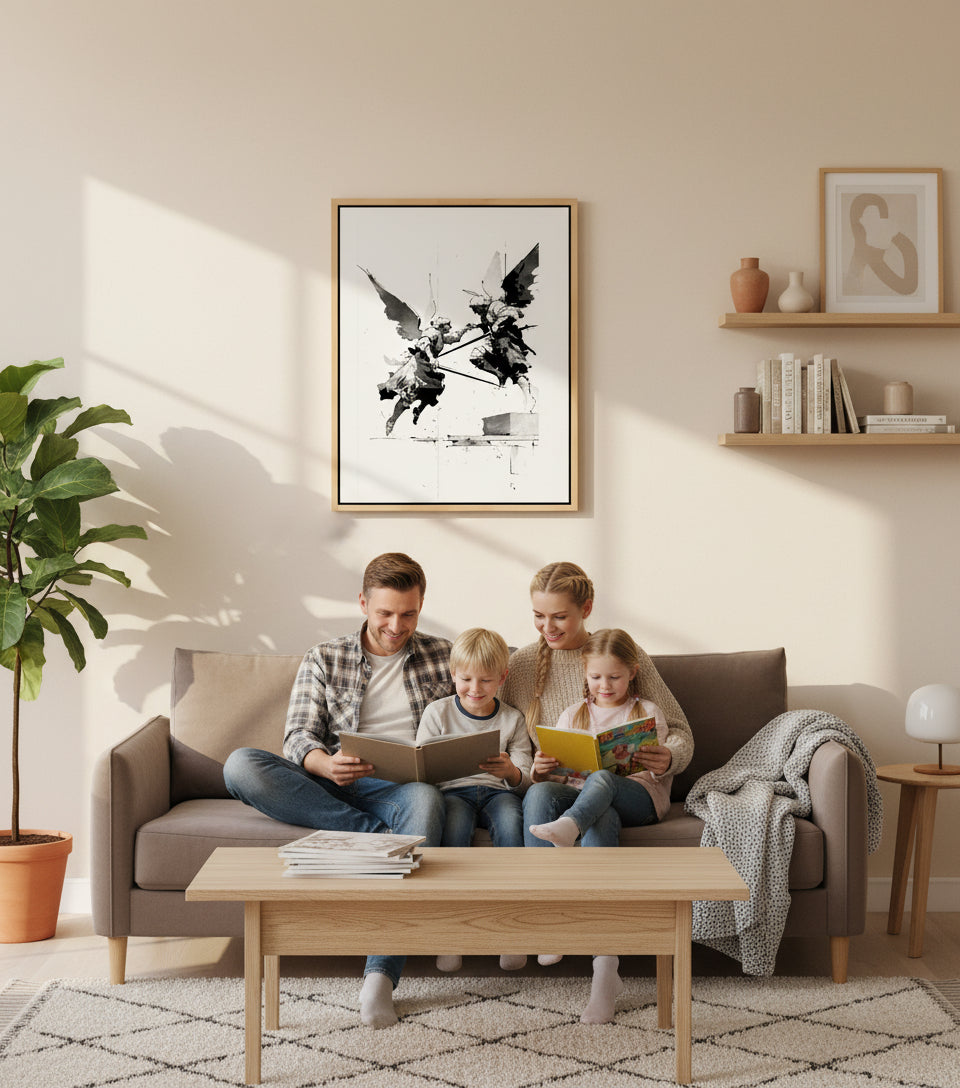 Heavenly Clash – Angelic Warfare Art | Spiritual Battle Wall Decor