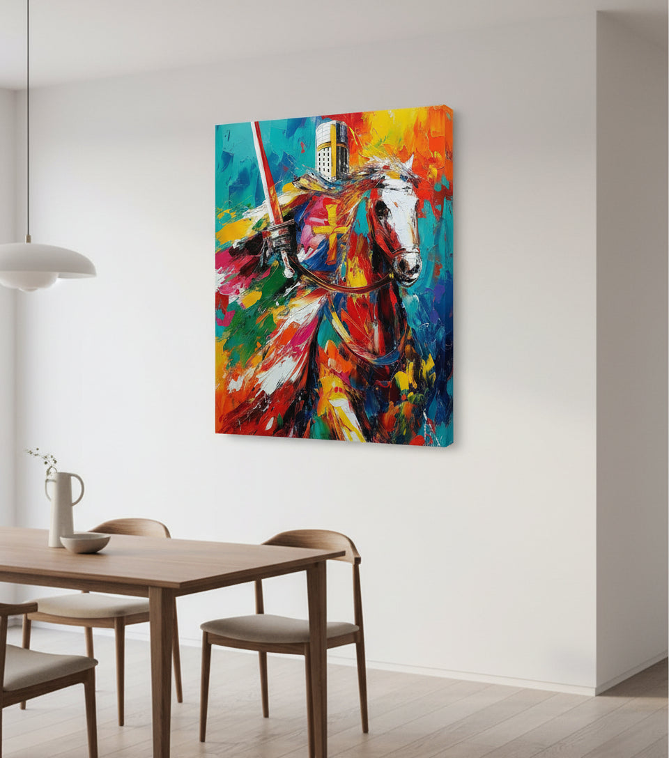 Christian Knight on White Horse Canvas – Spiritual Warrior Wall Art, Faith Battle Painting, Revelation 19:11