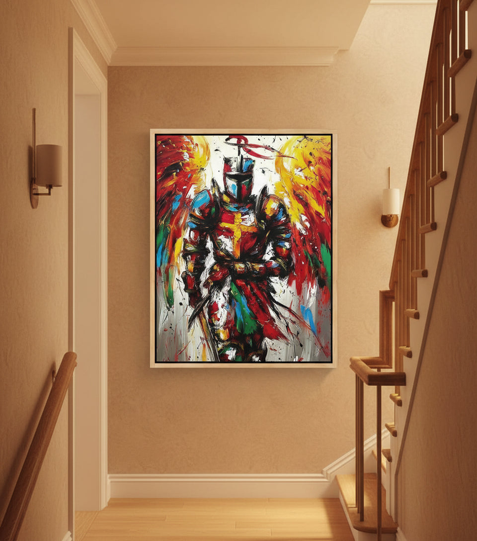 Angel Warrior of the Cross – Abstract Christian Armor Wall Art