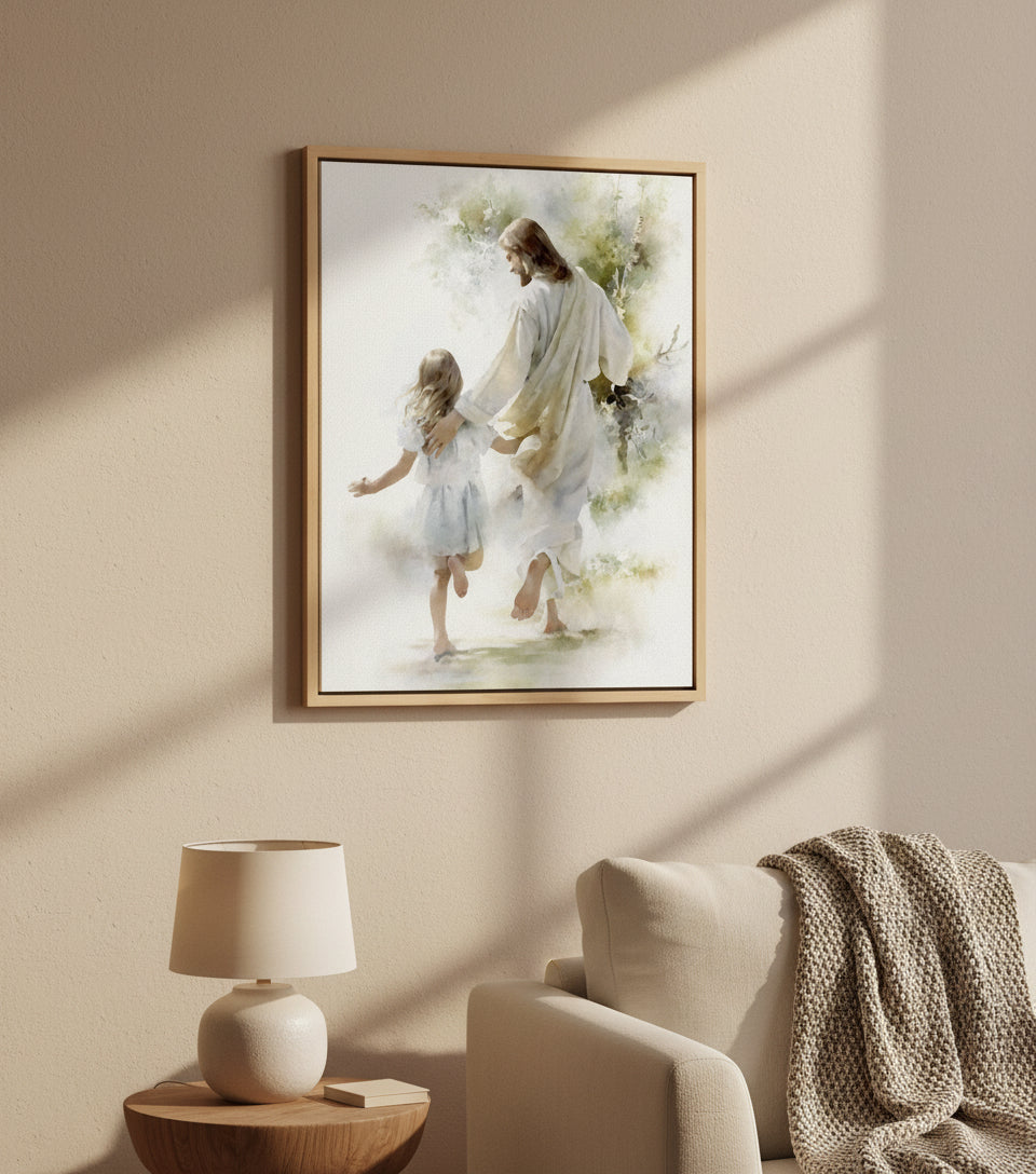 Jesus and Little Girl Watercolor – Christian Art Print