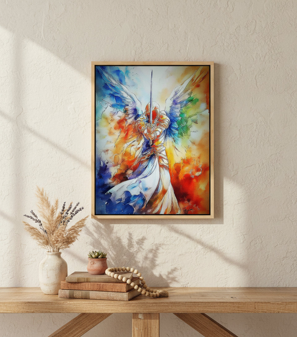Sword of the Guardian Angel – Heavenly Warrior Wall Art | Christian Angel Canvas Print