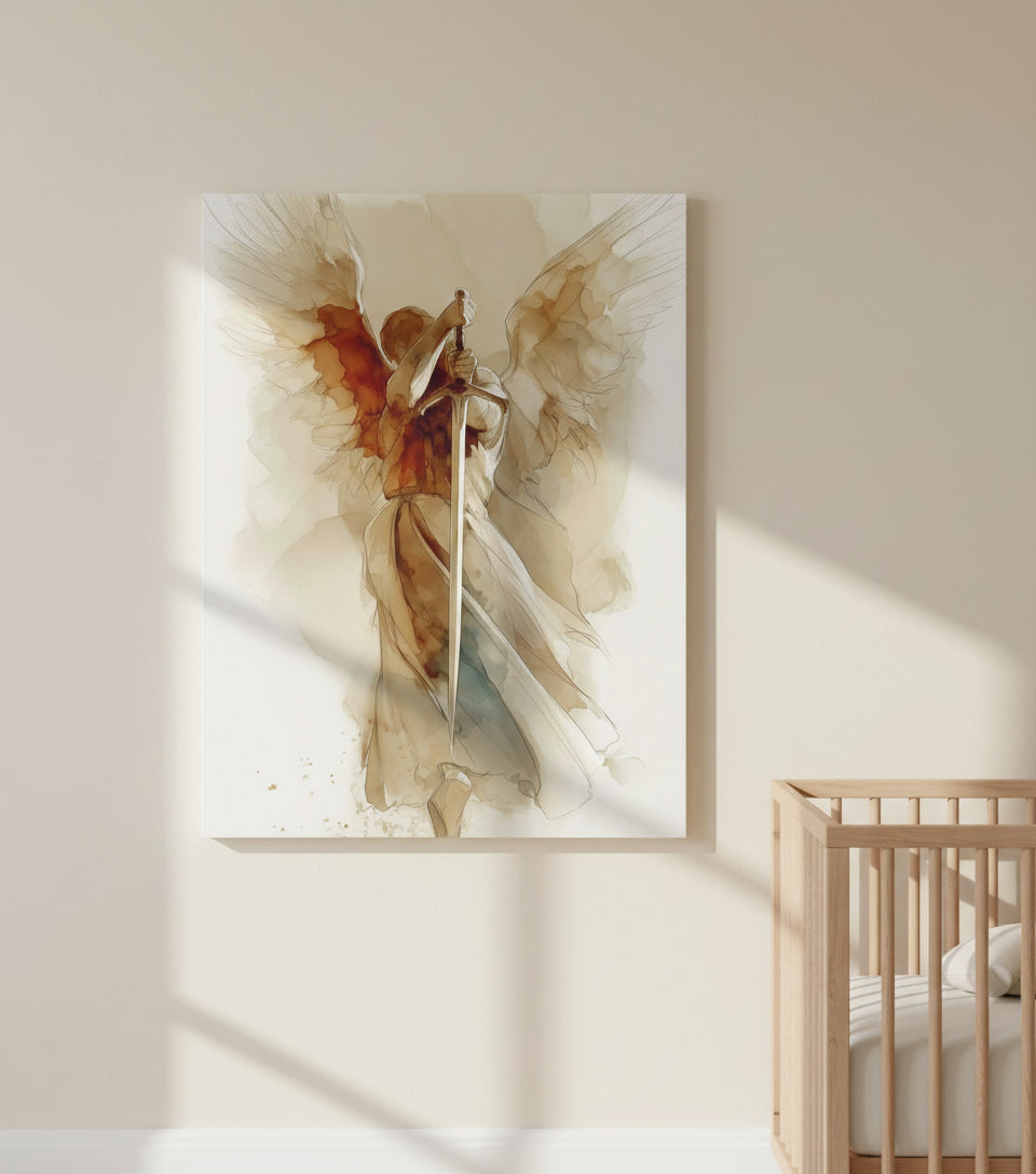 The Watchful Guardian — Inspired by Psalm 34:7 | Minimalist Angel Canvas